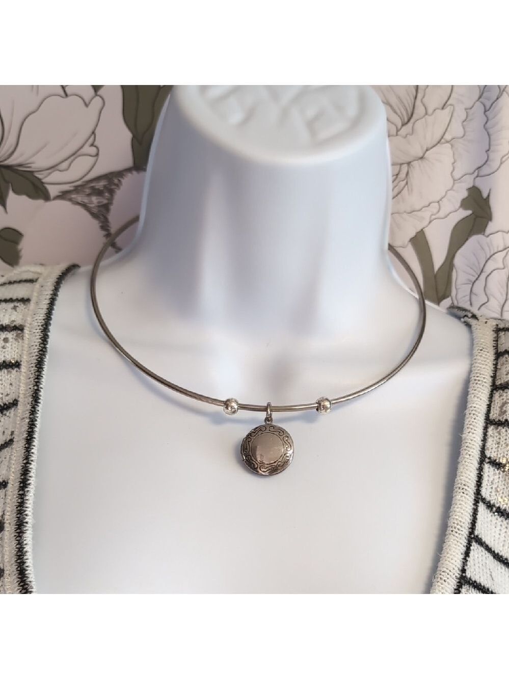 Vintage Silver Locket Slider Necklace